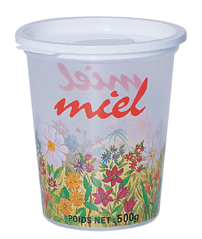 280 pots en plastique pour miel 500 g PSL - modèle champêtre transparent