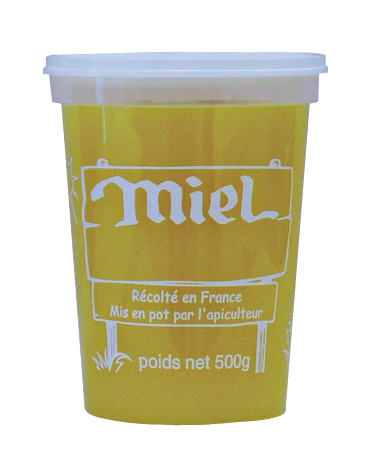 10 pots en plastique pour miel 500 g PEP NICOT - modèle miel blanc - avec couvercle