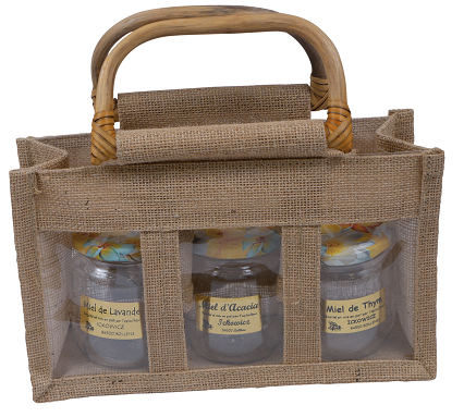 Panier cadeau en toile de jute - pour 3 pots de 500 g