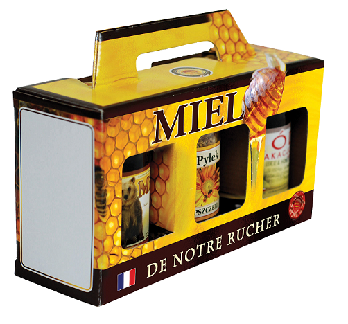 Coffret cadeau carton 'miel de notre rucher' - pour 3 pots de 500g