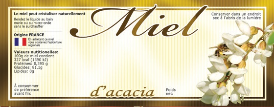 Lot de 100 étiquettes personnalisables miel d'acacia (154x60 mm)