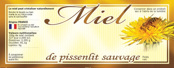 Étiquettes adhésives miel de pissenlit sauvage 154x60 mm (lot de 100)