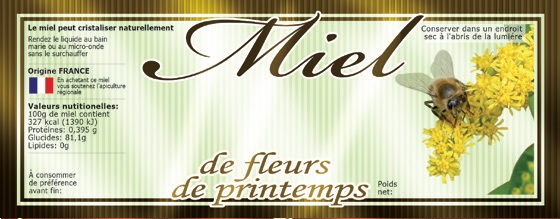 Étiquettes adhésives "miel de fleurs de printemps" 154x60mm (x100)