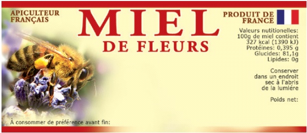 Lot de 100 étiquettes personnalisables miel de fleurs 116x50 mm