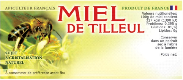 100 étiquettes adhésives miel de tilleul personnalisables - 116 x 50 mm