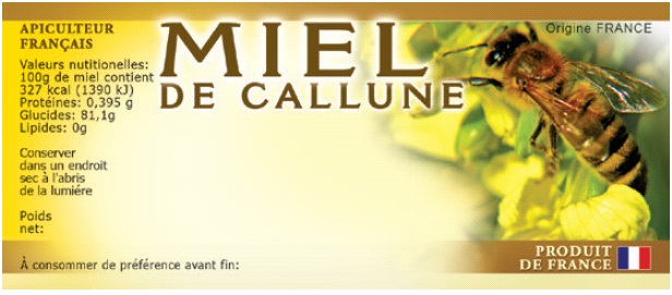 Étiquettes "miel de callune" personnalisables 116x50 mm (x100)