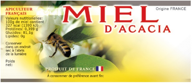 100 étiquettes adhésives miel d'acacia personnalisables 116x50mm