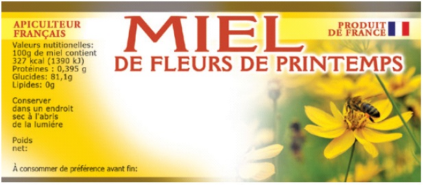 100 étiquettes "miel de fleurs de printemps" personnalisables 116x50mm