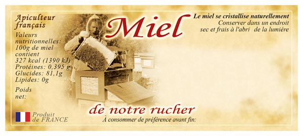100 étiquettes adhésives miel personnalisables modèle antique 116x50mm