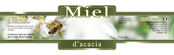 Lot de 100 étiquettes adhésives miel d'acacia personnalisables 185x55mm