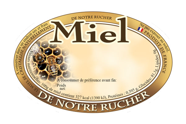 Étiquettes ovales miel rucher alvéole abeille 100pcs (92x60mm)