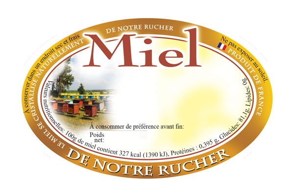 100 étiquettes ovales personnalisables miel de notre rucher