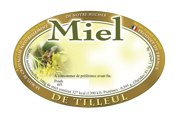 Étiquettes ovales personnalisables miel de tilleul 92x60 mm (x100)