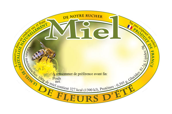 100 étiquettes ovales personnalisables "miel de fleurs d'été"