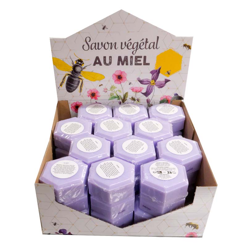 Présentoir de 36 savons au miel de thym 100 g - parfum lavande