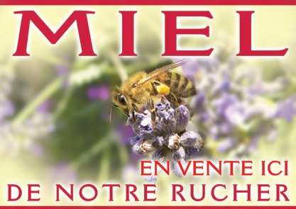 Panneau PVC "miel en vente ici" abeille & lavande 42x29,5 cm