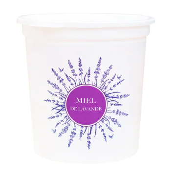 Carton 240 pots plastique miel 1kg motif lavande avec couvercle