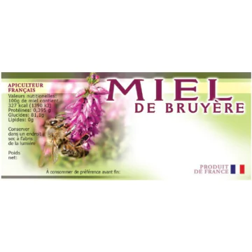 100 etiquettes adhésives personnalisables pour pots de miel de bruyère