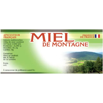 100 étiquettes pots miel de montagne personnalisables 116x50mm