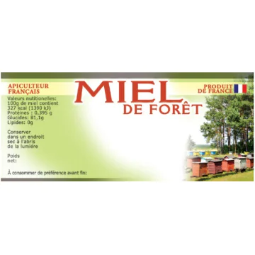 Étiquettes miel de forêt 116x50 mm (100 pcs) - personnalisable