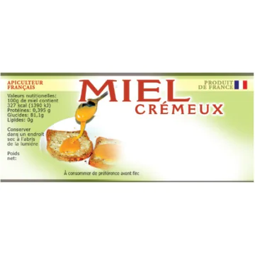 Lot de 100 étiquettes adhésives pour miel crémeux - format 116x50mm