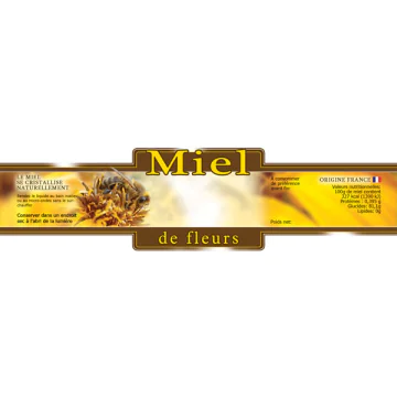 100 étiquettes jaunes personnalisables 'miel de fleurs' 185x55mm