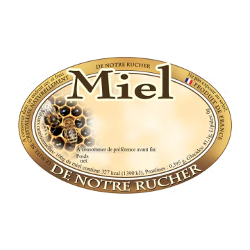 Étiquettes ovales miel rucher alvéole abeille 100pcs (92x60mm)