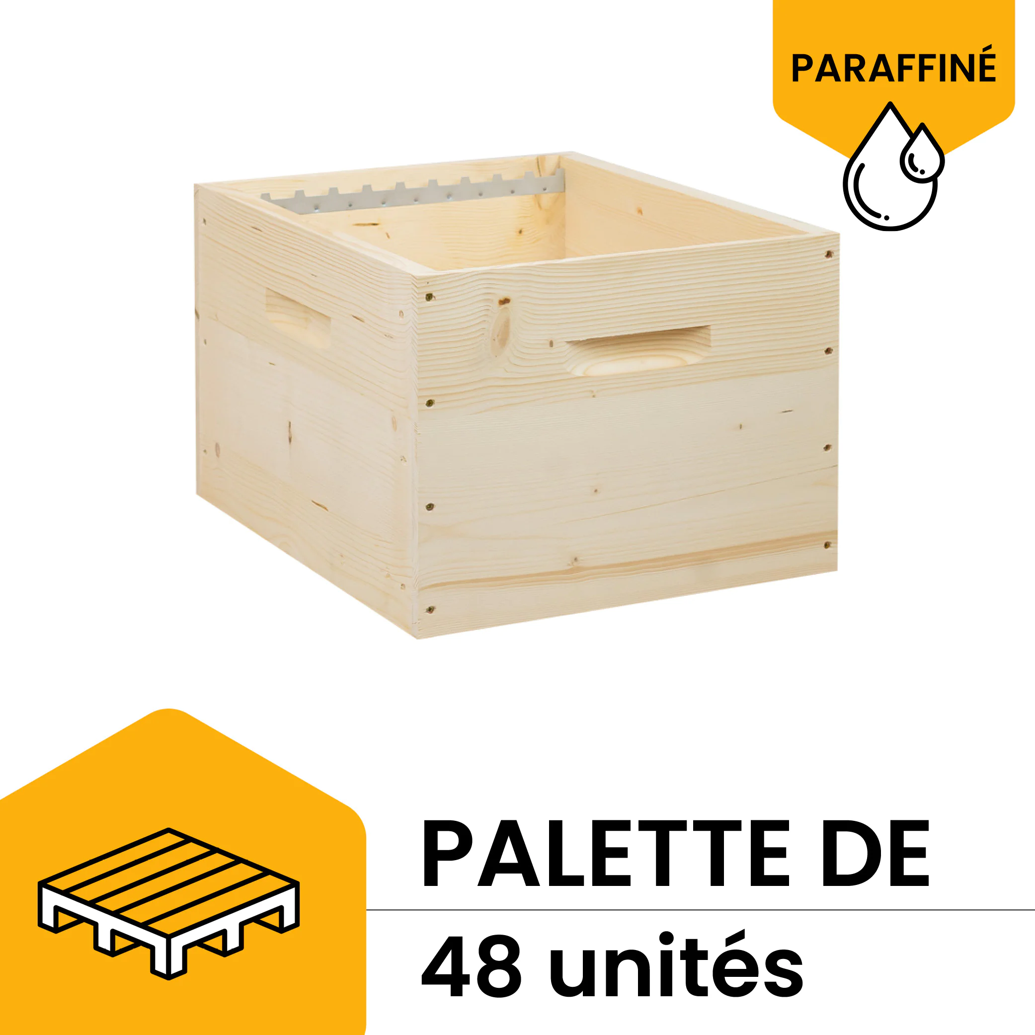Corps de ruche Dadant 10 cadres mi-bois avec crémaillères paraffiné - Ruchéco - Palette de 48