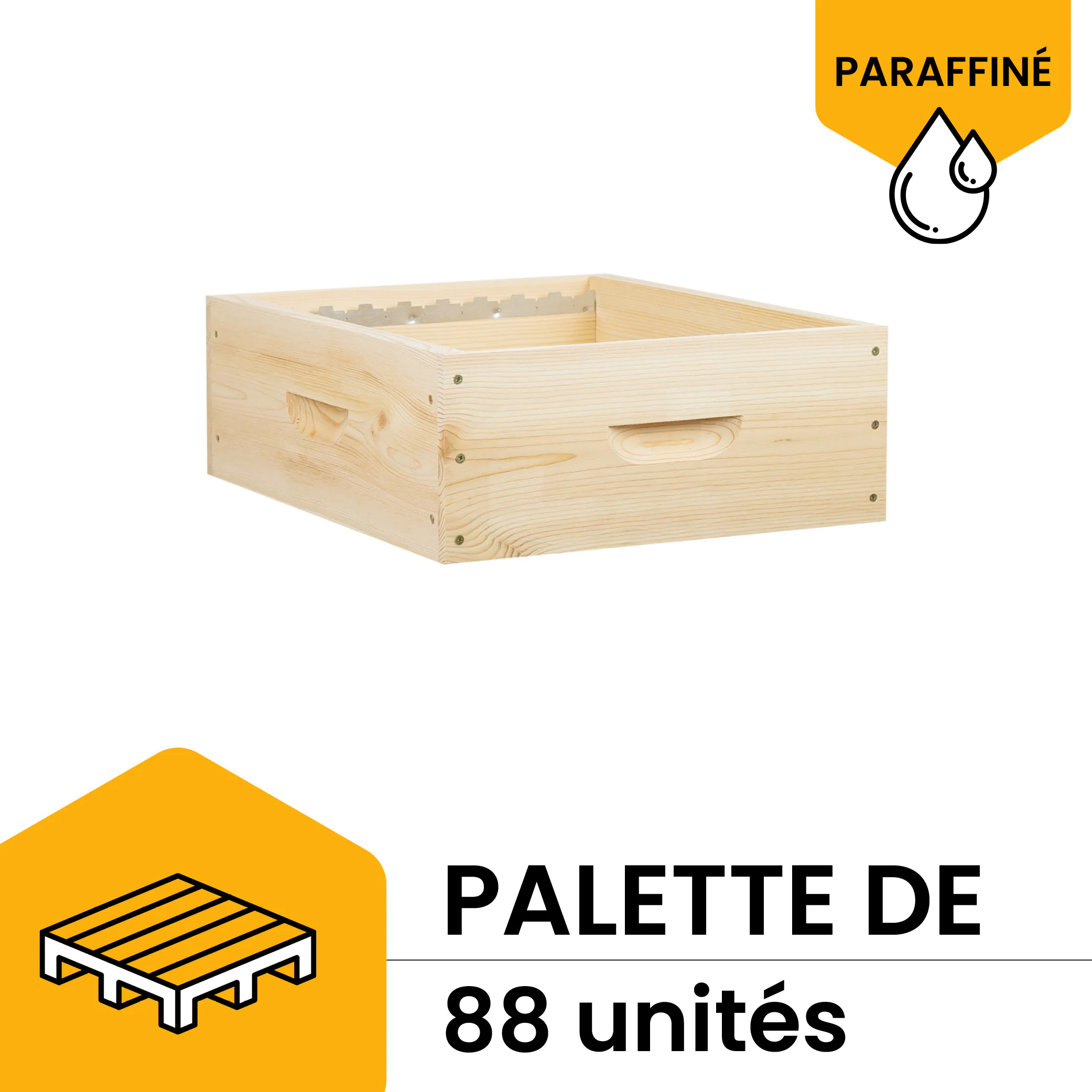 Palette de 88 hausses dadant 9 cadres ruchéco mi-bois paraffinées