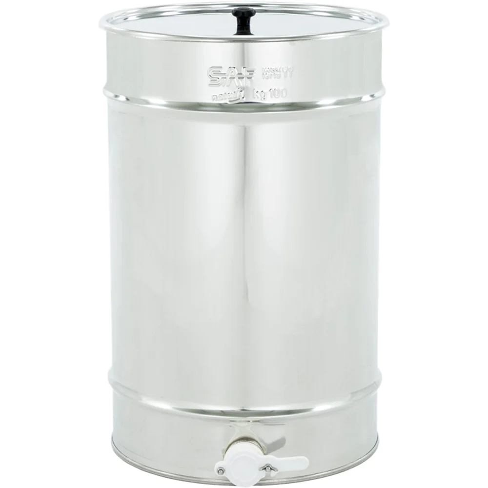 Maturateur à miel inox fond plat 100 kg avec poignées de transport