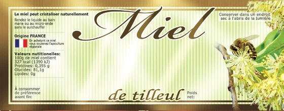 Lot de 100 étiquettes adhésives "miel de tilleul" 154x60mm