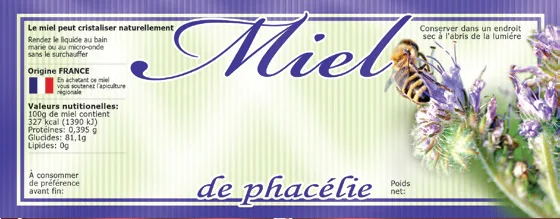 100 étiquettes personnalisables miel de phacélie 154 x 60 mm
