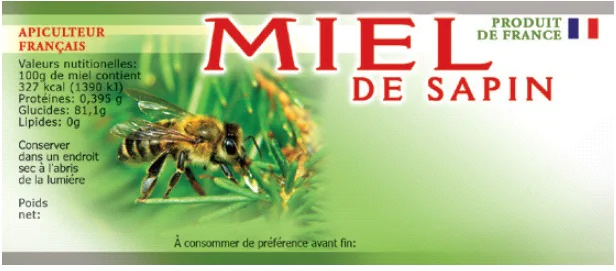 Étiquettes personnalisables miel de sapin 116 x 50 mm (x100)