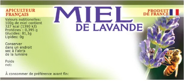 100 étiquettes miel de lavande personnalisables 116x50 mm