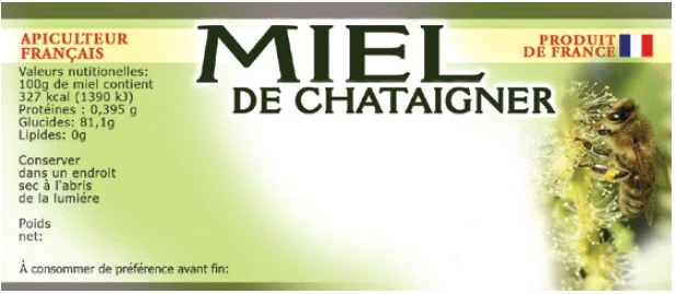 Étiquettes adhésives miel de châtaignier personnalisables - 100 ex. - 116x50mm