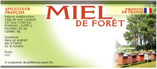 Étiquettes miel de forêt 116x50 mm (100 pcs) - personnalisable