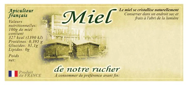 Étiquettes miel 'miel de notre rucher' antique 2 - 100 pcs (116x50mm)