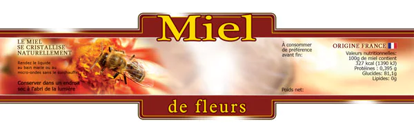 Étiquettes adhésives miel de fleurs rouges personnalisables - 100 étiquettes