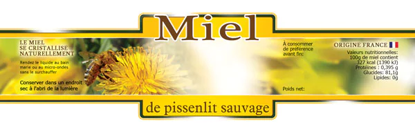 100 étiquettes adhésives personnalisables pour miel de pissenlit - 185 x 55 mm
