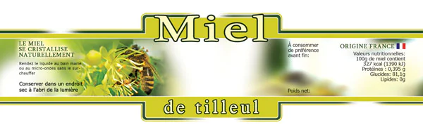 100 étiquettes adhésives personnalisables miel de tilleul (185x55 mm)
