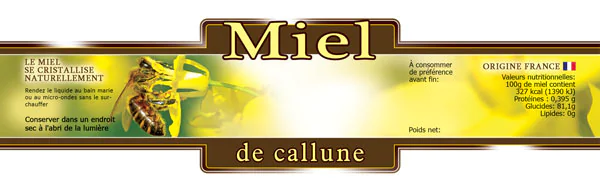 Lot de 100 étiquettes adhésives personnalisables miel de callune (185x55mm)