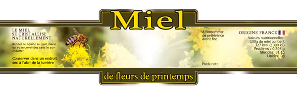 100 étiquettes miel de fleurs de printemps personnalisables 185x55 mm