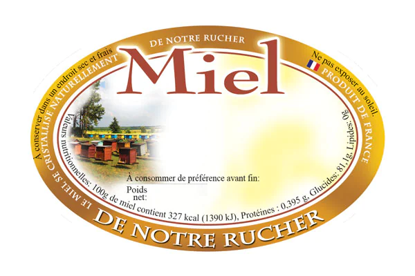 100 étiquettes ovales personnalisables miel de notre rucher