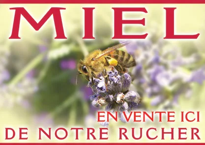 Panneau PVC "miel en vente ici" abeille & lavande 42x29,5 cm