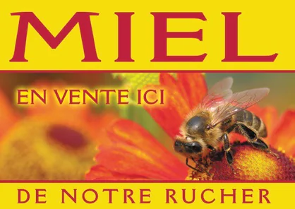 Panneau PVC "miel en vente" modèle abeille rouge 42x29,5 cm