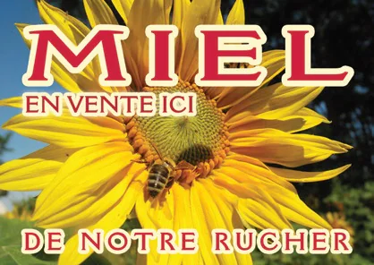 Panneau PVC vente de miel modèle abeille et tournesol 42x29,5 cm