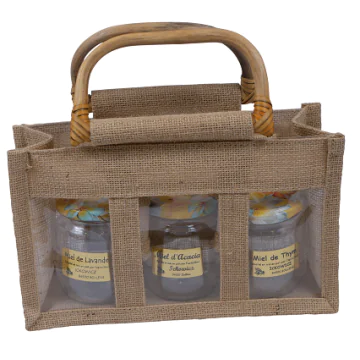 Panier cadeau en toile de jute - pour 3 pots de 250 g