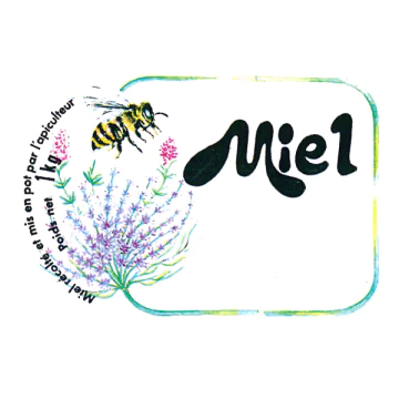 Rouleau 1500 étiquettes miel 1 kg - abeille & fleur (zone personnalisable)