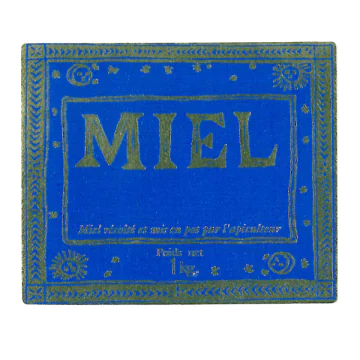 100 étiquettes pour pot miel 1 kg - modèle antique bleu 70x58 mm