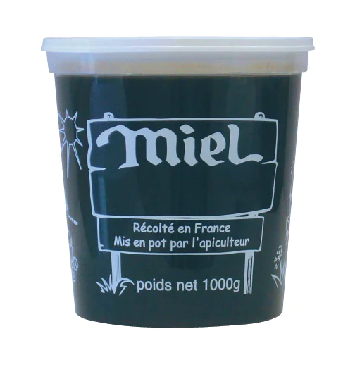 10 pots en plastique pour miel 1 kg PEP NICOT - modèle miel blanc - avec couvercle